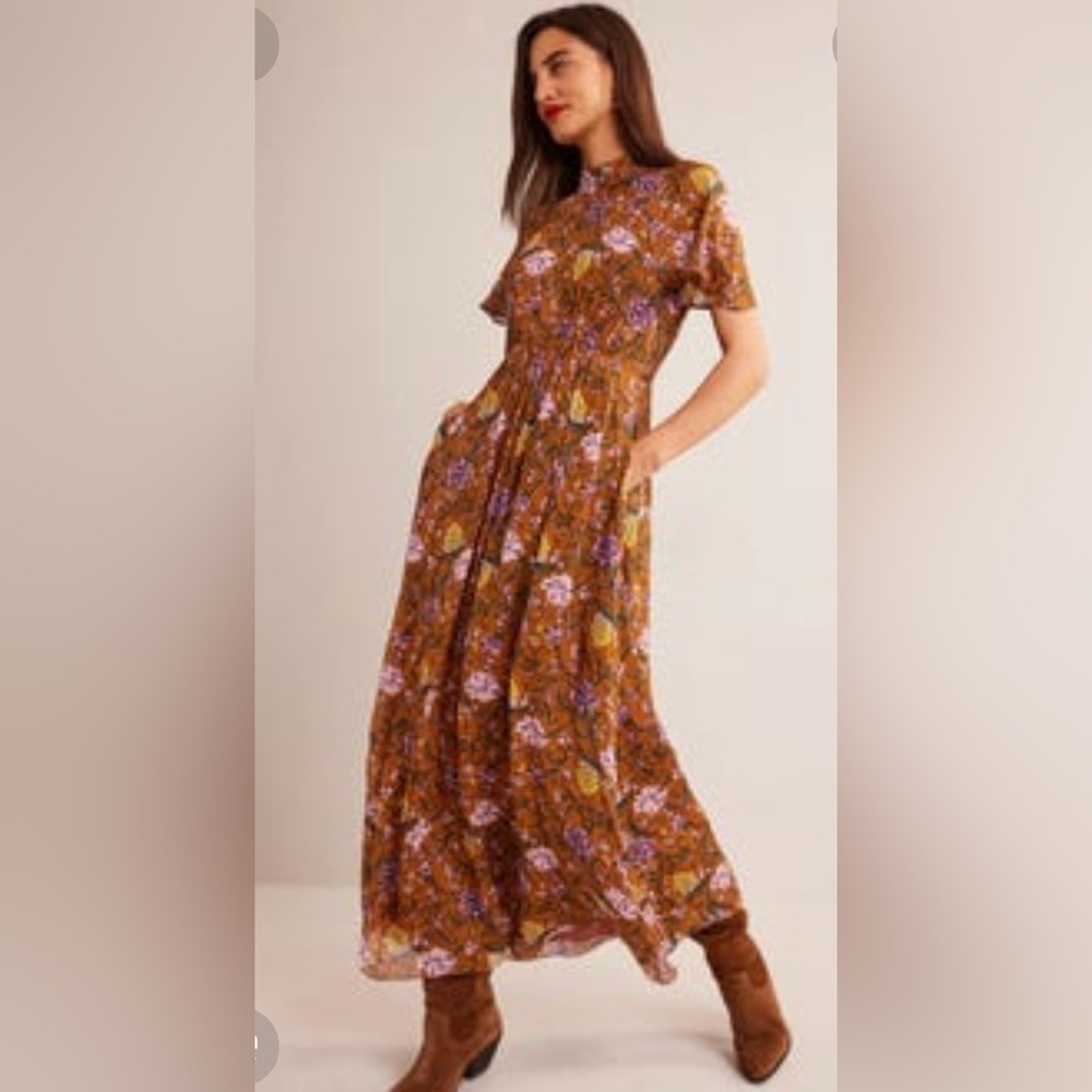 Boden tie back gathered midi dress size 14 nwot d0803